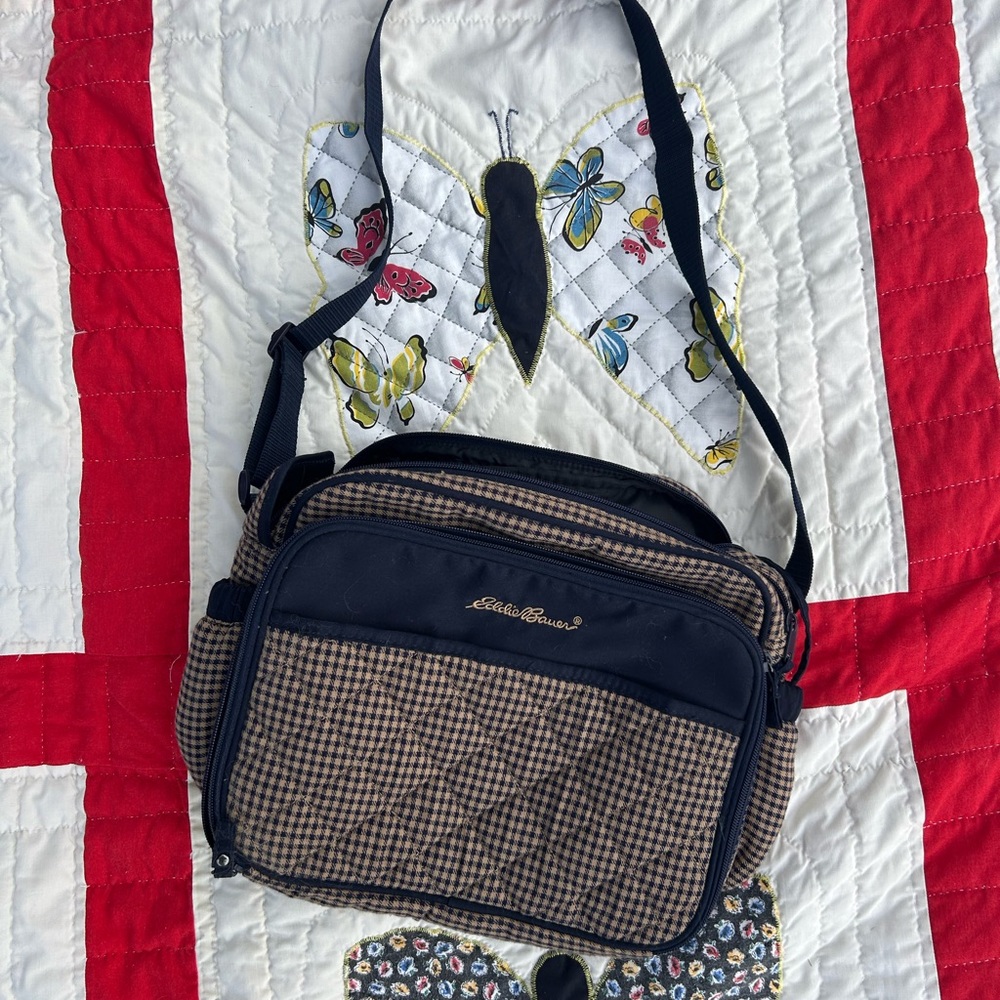 Eddie Bauer Black and Brown Checkered Diaper Bag